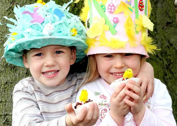 Joseph Kerry and Charlotte Wagstaff, both aged 4, at Swanwick Pre-School's bonnet parade which formed part of an Easter fayre.