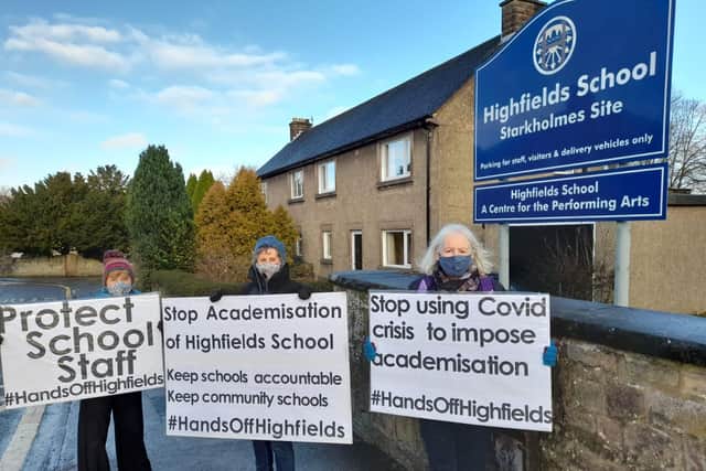 Campaigners from Hands Off Highfields at the Starkholmes site.