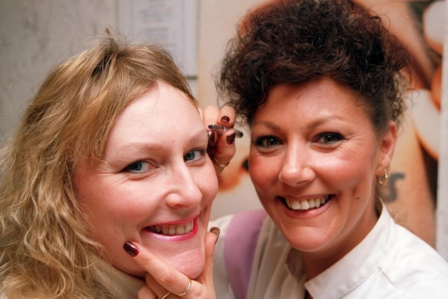 Felicity Barker with her tattoo eye brows and Suzie Clarke back in 1998