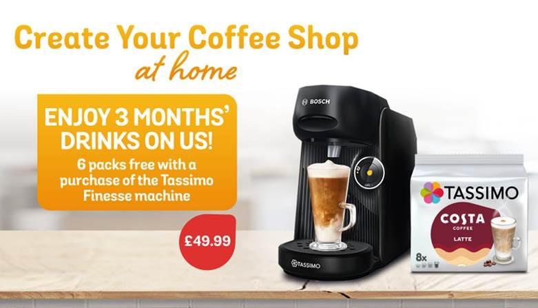 Get three months' worth of coffee when purchasing a Tassimo FINESSE ...