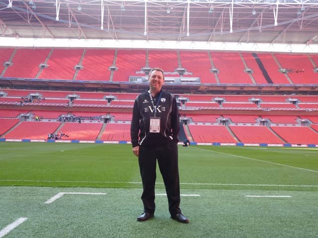 Howard Borrell pictured at Wembley ahead of Chesterfield's JPT final against Swindon Town in 2012.
