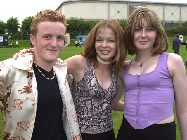 Left to right, 16 year olds , Ben Maxfield, Paula Horton and Rachel Newsham ready for the Radio One Roadshow