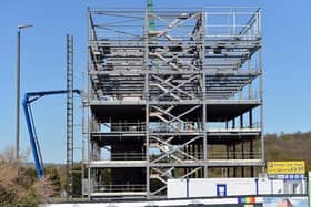 One Waterside Place, the seven-storey office block at Chesterfield Waterside, is expected to be complete by September.