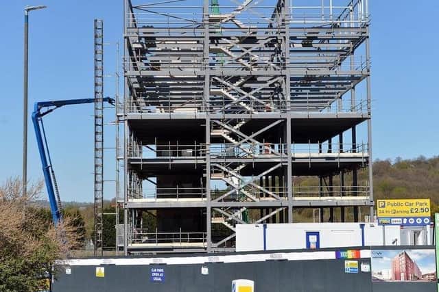 One Waterside Place, the seven-storey office block at Chesterfield Waterside, is expected to be complete by September.