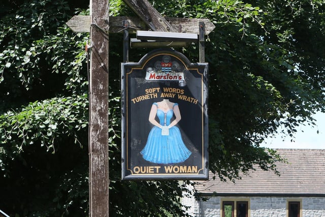 Quiet woman's sign still hangs outside the empty pub today. A quite politically incorrect sign, with an even more controversial backstory behind it. The image of the beheaded woman is said to be based on the wife of a former landlord who nagged so much that her husband cut her head off in her sleep.