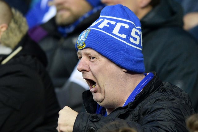A Wednesdayite cheers on his side against Norwich City in 2018.