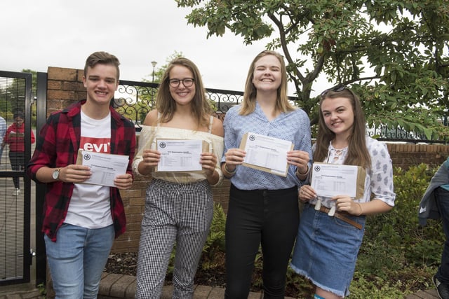 Students at St Mary's Catholic High School receive their GCSE Results
From left, Matthew Day, Anais Close, Liesel Scheidt and Abbie Dyke

Picture: Sarah Washbourn - www.yellowbellyphotos.com