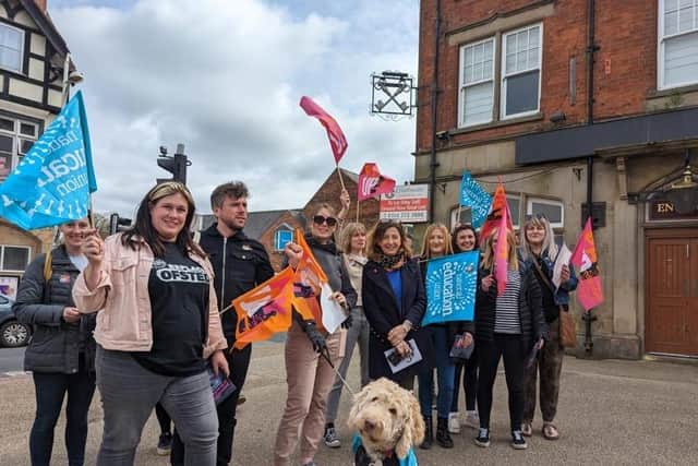 Striking members of the National Education Union were out in force in Bolsover today, leafleting and talking to the public about the strike.