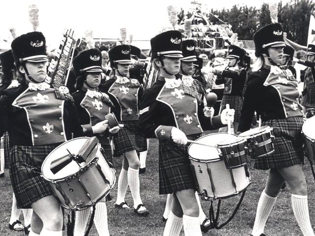 The Clay Cross Zingaris marching band at the 1984 Junior World champions, at Dronfield festival gala - June 29th 1985