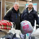 Chesterfield businessmen John and Peter Currey last week before they took bags and bags of donated items to Poland for Ukrainian refugees. Pictures by Brian Eyre.
