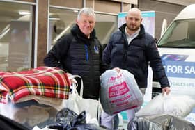 Chesterfield businessmen John and Peter Currey last week before they took bags and bags of donated items to Poland for Ukrainian refugees. Pictures by Brian Eyre.