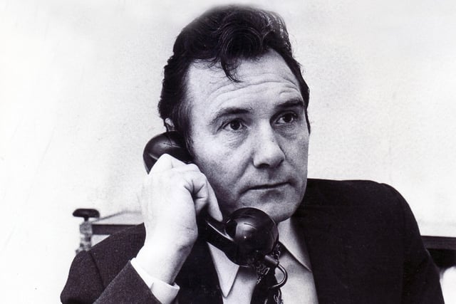 Chesterfield FC manager Joe Shaw on the phone checking on the condition of his injured players on 11th February 1976.