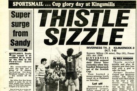 Third-bottom of the Highland League at the time, Thistle dispensed of a Kilmarnock side who themselves were in low spirits in the Second Division. Goals from Dave Milroy, Gordon Hay and Brian Fraser sent Thistle through in front of 2,500 fans at Kingsmills Park.