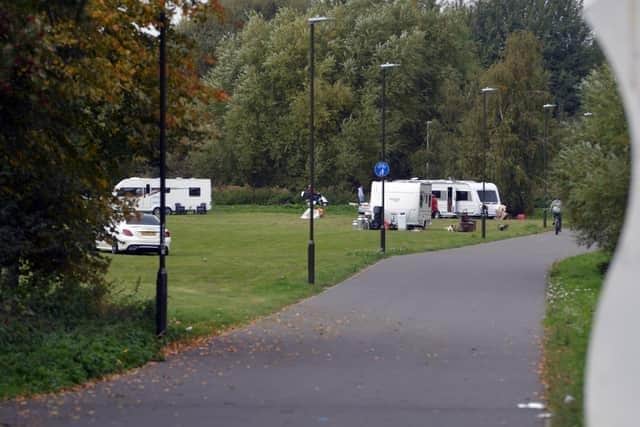 Travellers moved onto the land, off Storforth Lane in Hasland, over the weekend