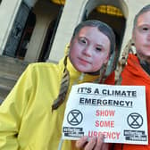Members of the Chesterfield and North East Derbyshire branch of Extinction Rebellion protested outside Chesterfield Town Hall. Pictures and video: Brian Eyre.