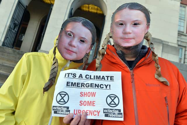 Members of the Chesterfield and North East Derbyshire branch of Extinction Rebellion protested outside Chesterfield Town Hall. Pictures and video: Brian Eyre.