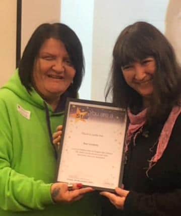 Derbyshire Unison branch secretary Jeanette Lloyd pictured with county winner Sue Lindsey