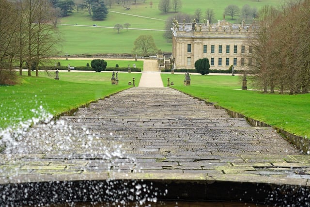 The view down the Cascade towards the rear of Chatsworth House.