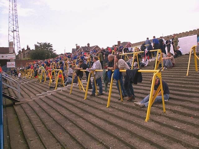Fans on the terraces of the old 'Recreation Ground' during the Nationwide League Division Three match between Chesterfield and Macclesfield Town.