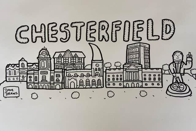Dave Gee's drawing of Chesterfield which you can download from his website and colour in.