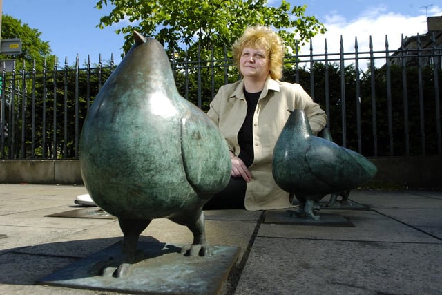 The flock of plump bronze pigeons which have become a much-loved part of Elm Row were created by highly acclaimed artist Shona Kinloch and unveiled in 1996, sponsored by local businesses Their disappearance, when they were removed for work on the city's tram project in 2006, caused a great deal of local anger.