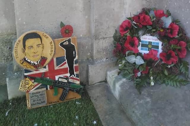 The tribute to Fusilier Lee Rigby outside Chesterfield Town Hall. Pictures by David and Selina Morgan.