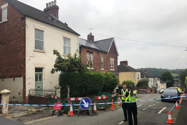 The scene on St Helen's Street in Chesterfield on Tuesday morning after Monday night's major incident.