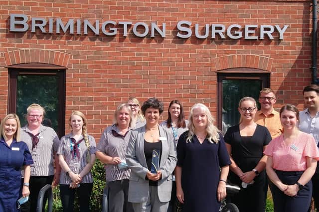 Staff at The Brimington Surgery celebrate after winning their Primary Care Award.
