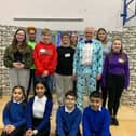 Professor Steve Peters with pupils at Hardwick Primary School