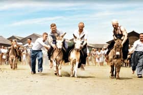 Mr Eyre, from Danesmoor, is pictured far right in a donkey derby day at the holiday camp in the 1950s.