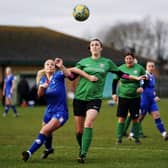 Chesterfield's Sophie Marshall (left) tussles for possession at Sleaford. Photo: Ed Mayes Photography.
