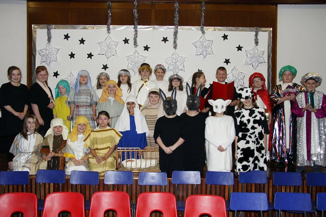 Sparkling line-up of budding stars at Cotmanhay Junior school's nativity play in 2010.
