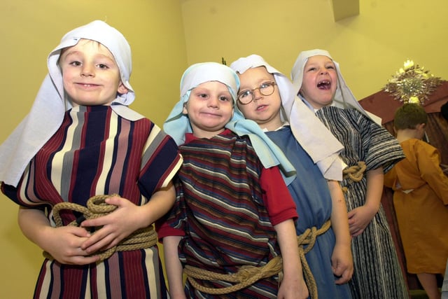 Shepherds, from left, Jack Brown, aged four, Kallum Wilmot-Kerrigan, aged five, Ryan Blades, aged four, and Thomas Eccles, aged five pictured in 2001