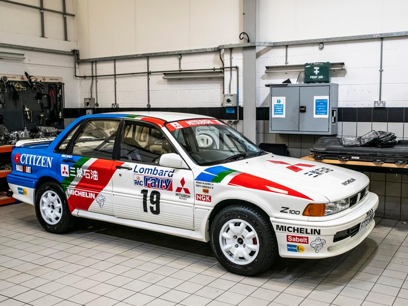 Unlike the Group N Lancer, this 1989 Galant isn't a rally winner, despite its appearance. Built as a replica to promote Pentti Airikkala’s involvement in the 1989 Lombard RAC Rally, it was converted from a regular Galant GTI by rally specialist Co-ordsport. After being dry stored for 14 years, it was acquired by Mitsubishi in 2017 and restored to road-going condition.