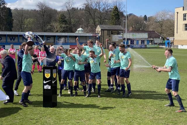 Brampton Victoria celebrate their cup win. Photo: Chesterfield & District League.