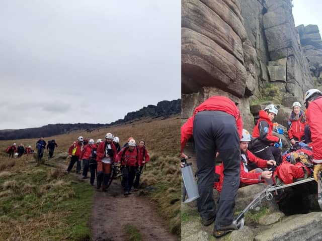 Although the climber banged his head on the fall, he had not suffered a head injury thanks to wearing a helmet. He had however sustained a lower back injury with moderate pain levels.