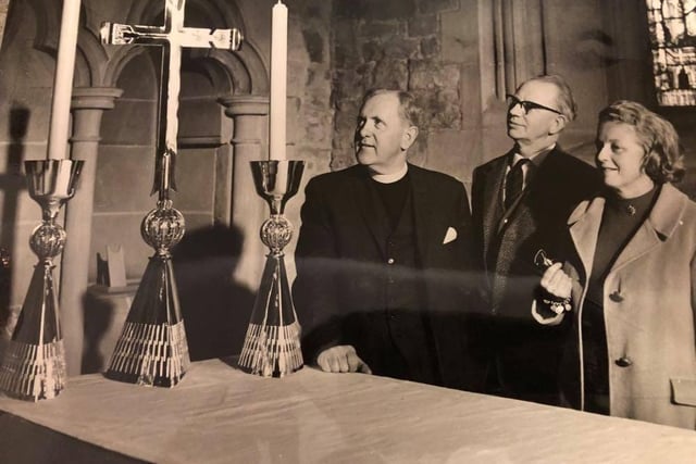 Sir Peter Roberts pictured donating a cross and candlesticks to Sheffield Cathedral in April 1968