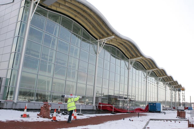 Work continued apace at Robin Hood Airport Doncaster Sheffield despite the snowy weather