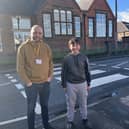 Olly Bower and Cllr Ross Shipman standing by the current zebra crossing on Queen's Street