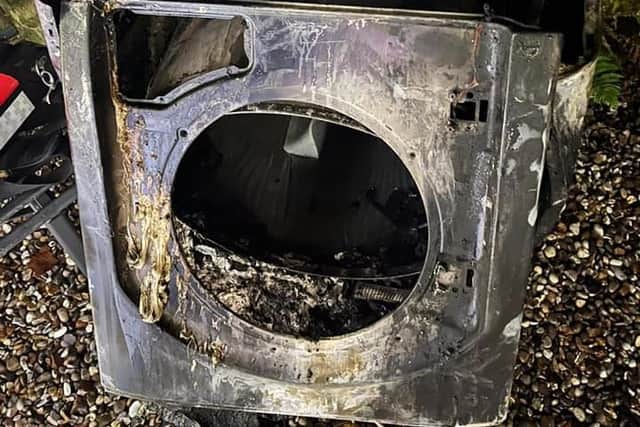 Breathing apparatus and hose reel jets were used to extinguish the fire, which started in the basement of the property, where the tumble drier was.