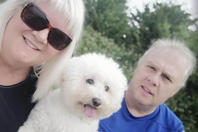 Kevin and Maxine Lomas with Bichon Frise Marley