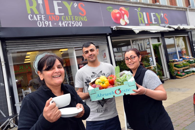Riley's fruit and veg cafe five years ago. Pictured from left are Bonnita Riley, son Keith Riley and daughter Natalie Riley