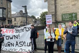 Protests last summer when plans were submitted to convert the former halls of residence in Buxton in to a 288-bed asylum centre. Photo submitted