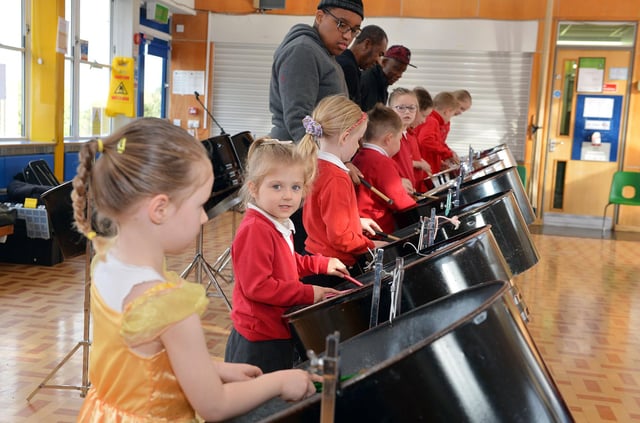 Duckmanton Primary School Black History Month celebrations culminated on Friday with a range of workshops by the Pantasy Steel Band who worked with pupils to help them learn the origins and learn how to play