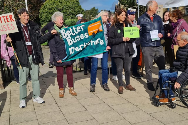 Campaigners boarded a bus in Chesterfield at 10 am last Saturday, arriving at Matlock 11am and in Bakewell at 12.30pm and stage protests at each place. Credit: Gail Wagstaff