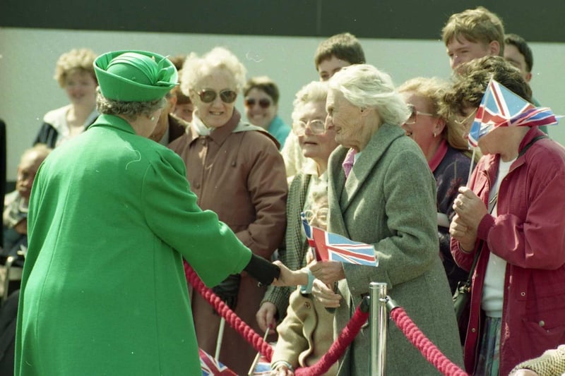 Her Majesty takes time to meet the people of Hartlepool in 1993.