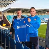 Chesterfield FC chief executive, John Croot (left), with new Blues boss James Rowe (middle) and chairman Mike Goodwin (right). Picture by Michael South.