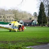 The air ambulance has landed in Hall Leys Park in Matlock just after midday today.