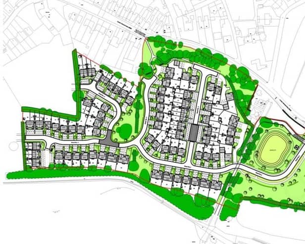 The planned layout of 90 homes off the B600 in Somercotes. Image from KRT Associates.
