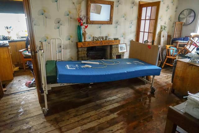 Emily Eden's wrecked medical bed following the Friday floods